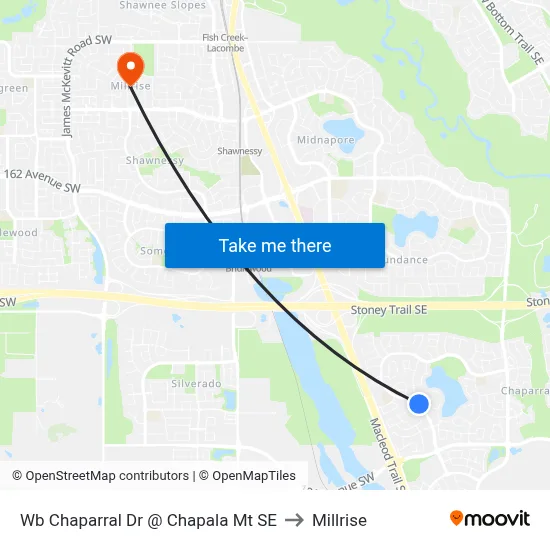 Wb Chaparral Dr @ Chapala Mt SE to Millrise map