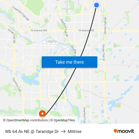 Wb 64 Av NE @ Tararidge Dr to Millrise map