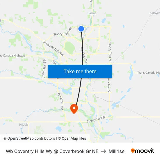 Wb Coventry Hills Wy @ Coverbrook Gr NE to Millrise map
