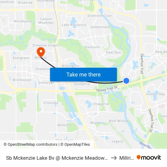 Sb Mckenzie Lake Bv @ Mckenzie Meadows Dr SE to Millrise map