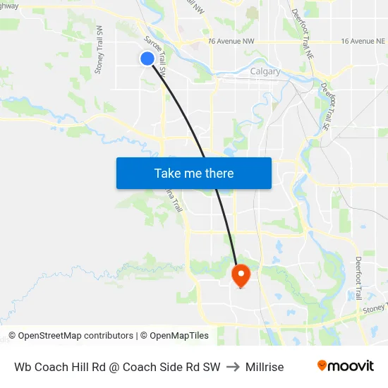 Wb Coach Hill Rd @ Coach Side Rd SW to Millrise map
