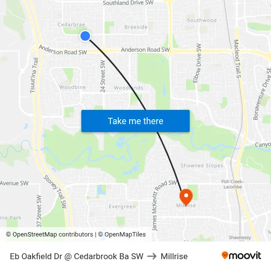 Eb Oakfield Dr @ Cedarbrook Ba SW to Millrise map