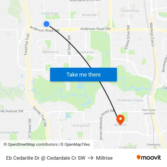 Eb Cedarille Dr @ Cedardale Cr SW to Millrise map