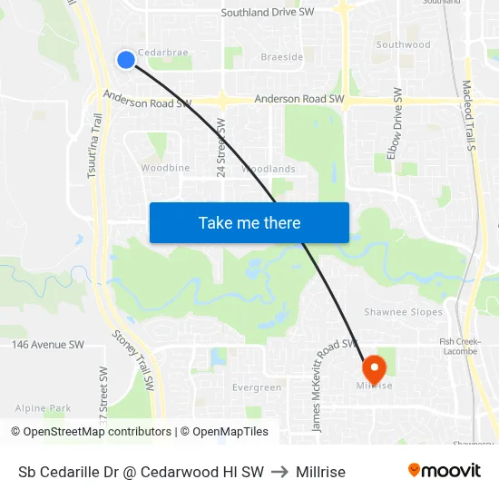 Sb Cedarille Dr @ Cedarwood Hl SW to Millrise map
