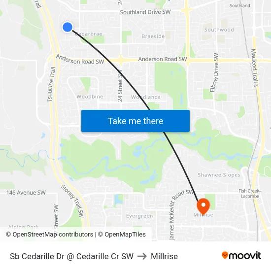 Sb Cedarille Dr @ Cedarille Cr SW to Millrise map
