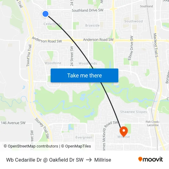 Wb Cedarille Dr @ Oakfield Dr SW to Millrise map