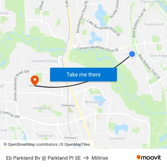 Eb Parkland Bv @ Parkland Pl SE to Millrise map