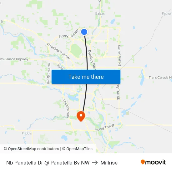 Nb Panatella Dr @ Panatella Bv NW to Millrise map