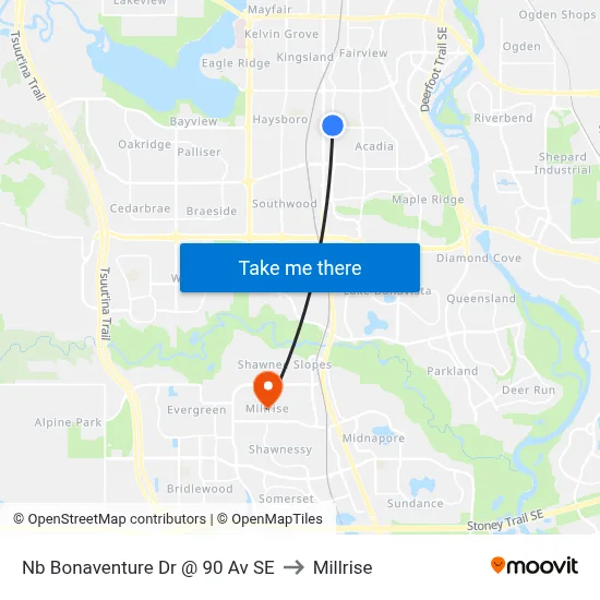Nb Bonaventure Dr @ 90 Av SE to Millrise map