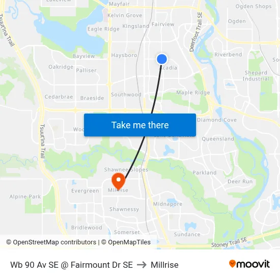 Wb 90 Av SE @ Fairmount Dr SE to Millrise map