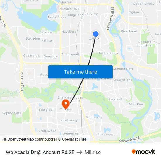 Wb Acadia Dr @ Ancourt Rd SE to Millrise map