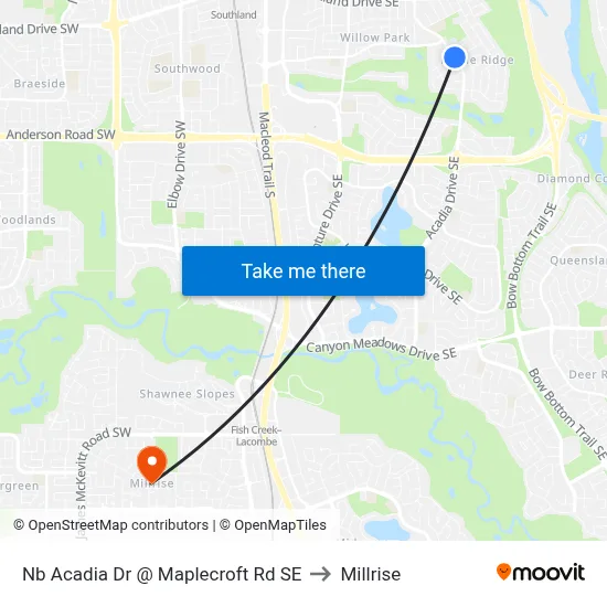 Nb Acadia Dr @ Maplecroft Rd SE to Millrise map