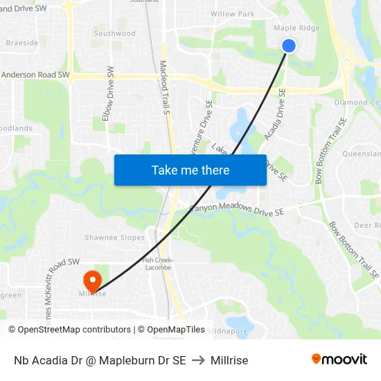 Nb Acadia Dr @ Mapleburn Dr SE to Millrise map