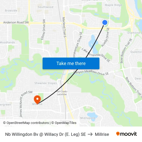 Nb Willingdon Bv @ Willacy Dr (E. Leg) SE to Millrise map
