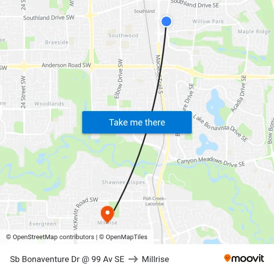 Sb Bonaventure Dr @ 99 Av SE to Millrise map