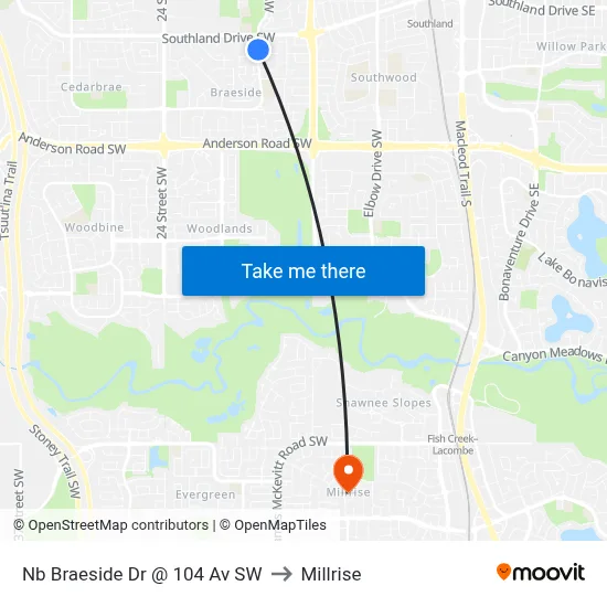 Nb Braeside Dr @ 104 Av SW to Millrise map