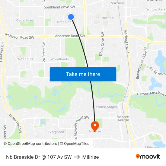 Nb Braeside Dr @ 107 Av SW to Millrise map