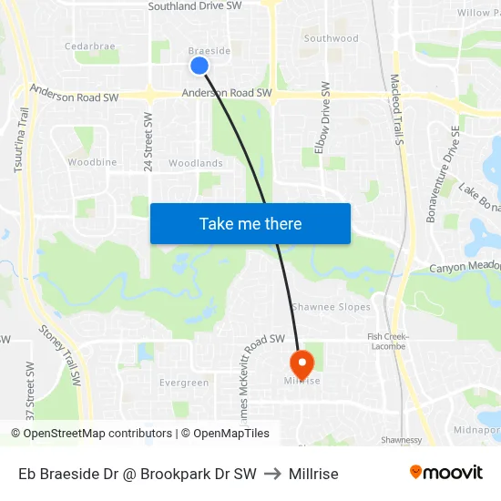Eb Braeside Dr @ Brookpark Dr SW to Millrise map