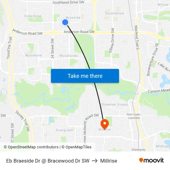 Eb Braeside Dr @ Bracewood Dr SW to Millrise map