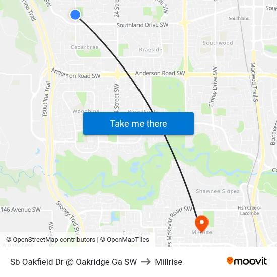 Sb Oakfield Dr @ Oakridge Ga SW to Millrise map