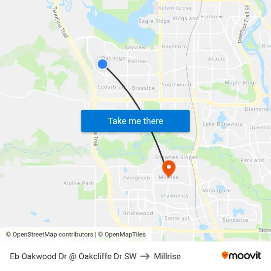 Eb Oakwood Dr @ Oakcliffe Dr SW to Millrise map