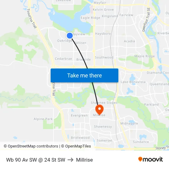 Wb 90 Av SW @ 24 St SW to Millrise map