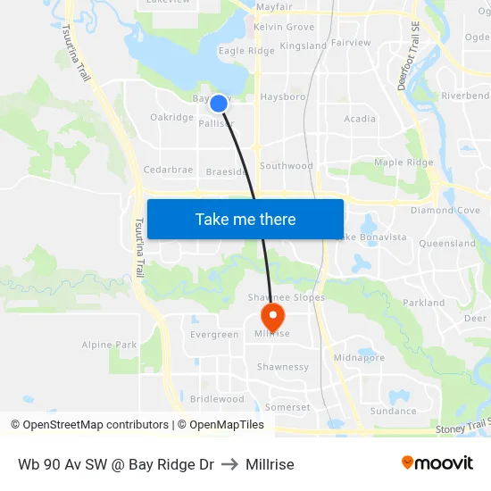 Wb 90 Av SW @ Bay Ridge Dr to Millrise map