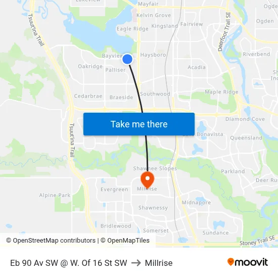 Eb 90 Av SW @ W. Of 16 St SW to Millrise map