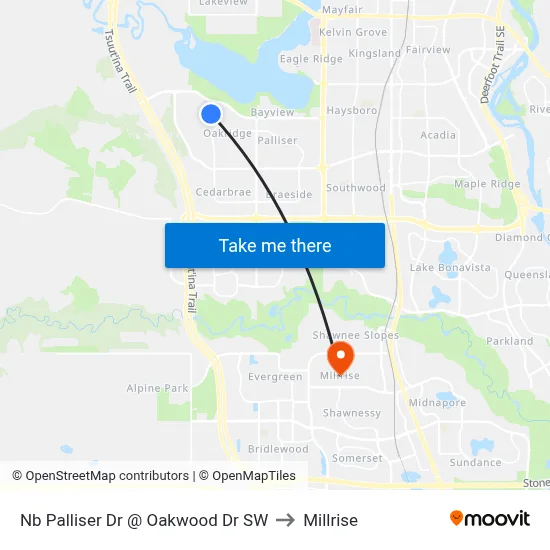 Nb Palliser Dr @ Oakwood Dr SW to Millrise map
