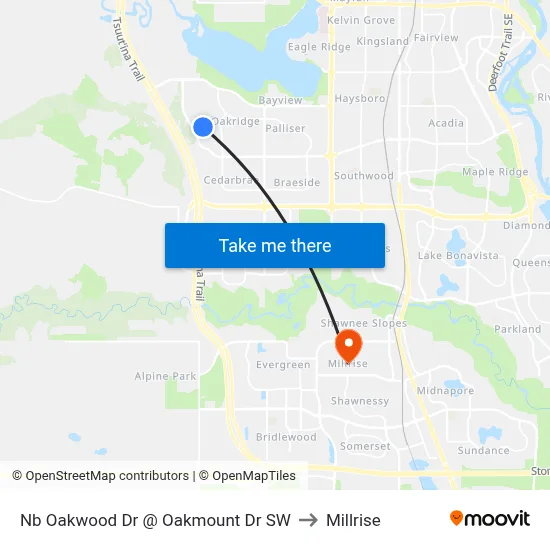 Nb Oakwood Dr @ Oakmount Dr SW to Millrise map