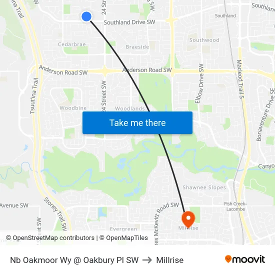Nb Oakmoor Wy @ Oakbury Pl SW to Millrise map