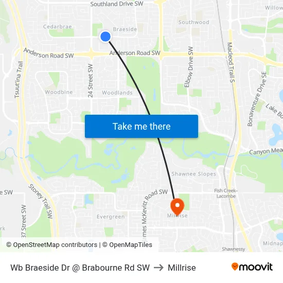 Wb Braeside Dr @ Brabourne Rd SW to Millrise map