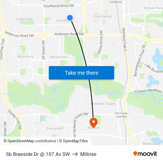 Sb Braeside Dr @ 107 Av SW to Millrise map