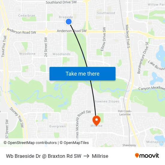 Wb Braeside Dr @ Braxton Rd SW to Millrise map