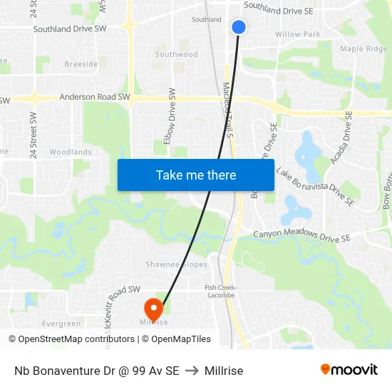 Nb Bonaventure Dr @ 99 Av SE to Millrise map