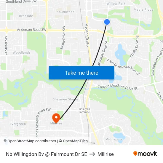 Nb Willingdon Bv @ Fairmount Dr SE to Millrise map