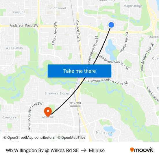Wb Willingdon Bv @ Wilkes Rd SE to Millrise map