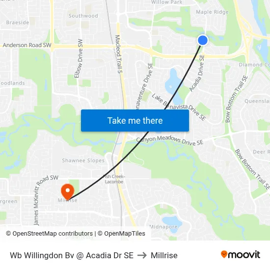 Wb Willingdon Bv @ Acadia Dr SE to Millrise map