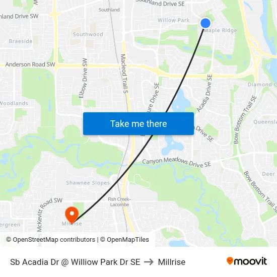 Sb Acadia Dr @ Williow Park Dr SE to Millrise map