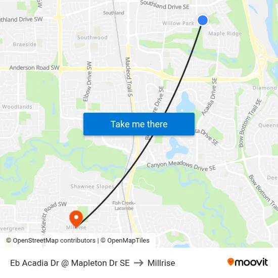 Eb Acadia Dr @ Mapleton Dr SE to Millrise map