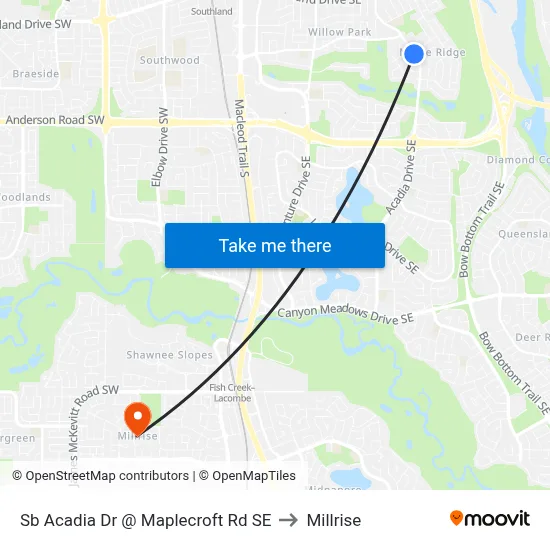 Sb Acadia Dr @ Maplecroft Rd SE to Millrise map