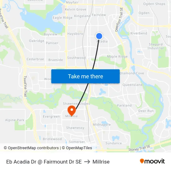 Eb Acadia Dr @ Fairmount Dr SE to Millrise map