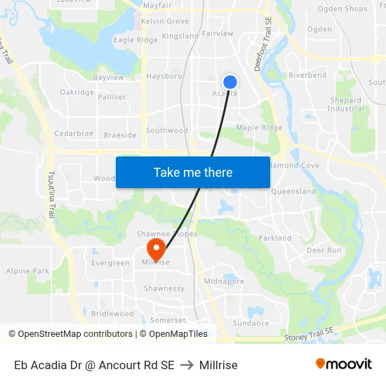 Eb Acadia Dr @ Ancourt  Rd SE to Millrise map