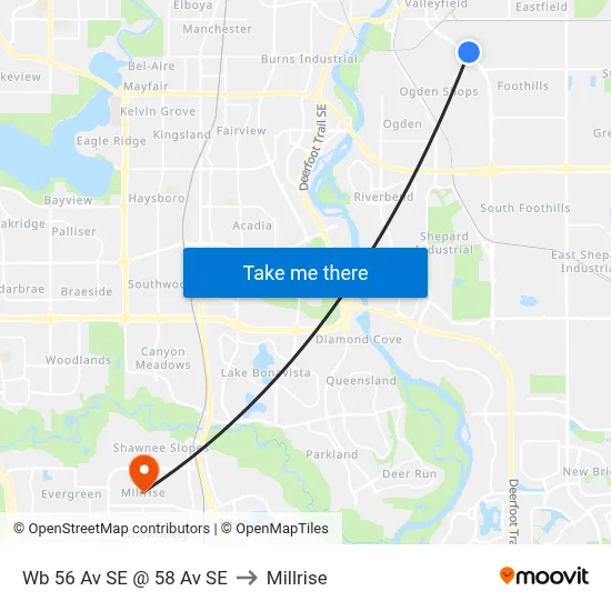 Wb 56 Av SE @ 58 Av SE to Millrise map
