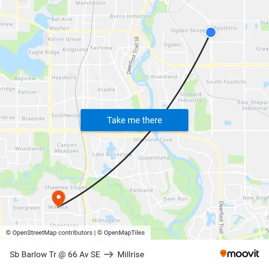 Sb Barlow Tr @ 66 Av SE to Millrise map
