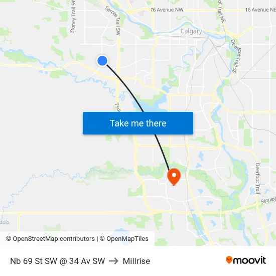 Nb 69 St SW @ 34 Av SW to Millrise map