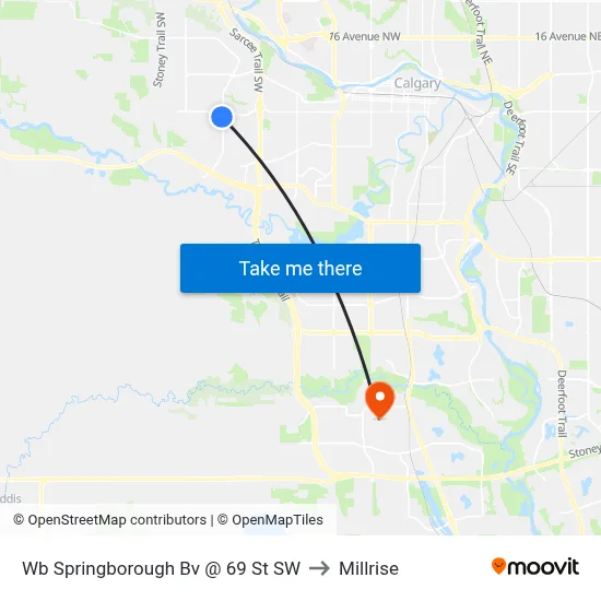 Wb Springborough Bv @ 69 St SW to Millrise map