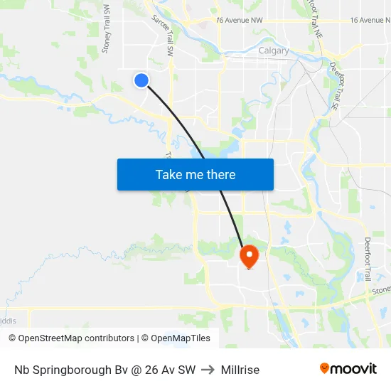 Nb Springborough Bv @ 26 Av SW to Millrise map