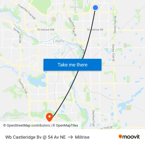 Wb Castleridge Bv @ 54 Av NE to Millrise map