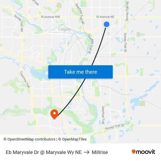 Eb Maryvale Dr @ Maryvale Wy NE to Millrise map